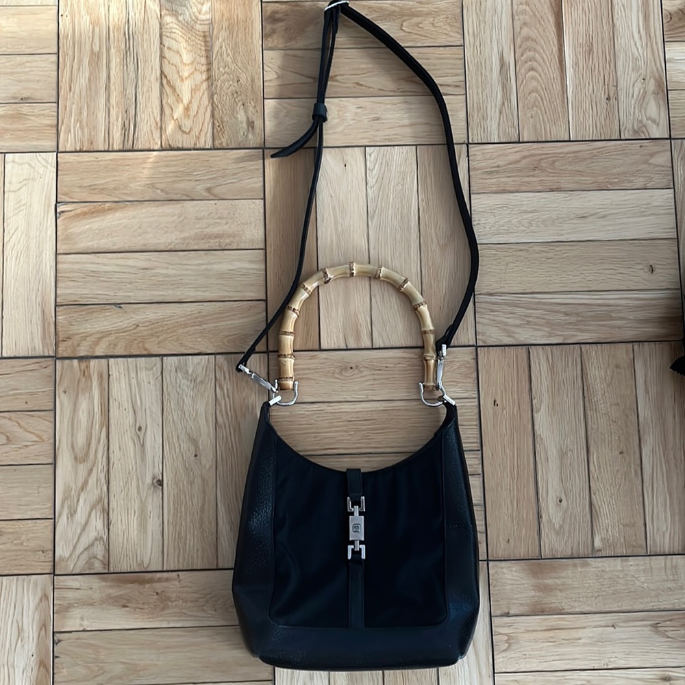 Gucci Jackie Crossbody Leather and Cloth Shoulder Bag Black